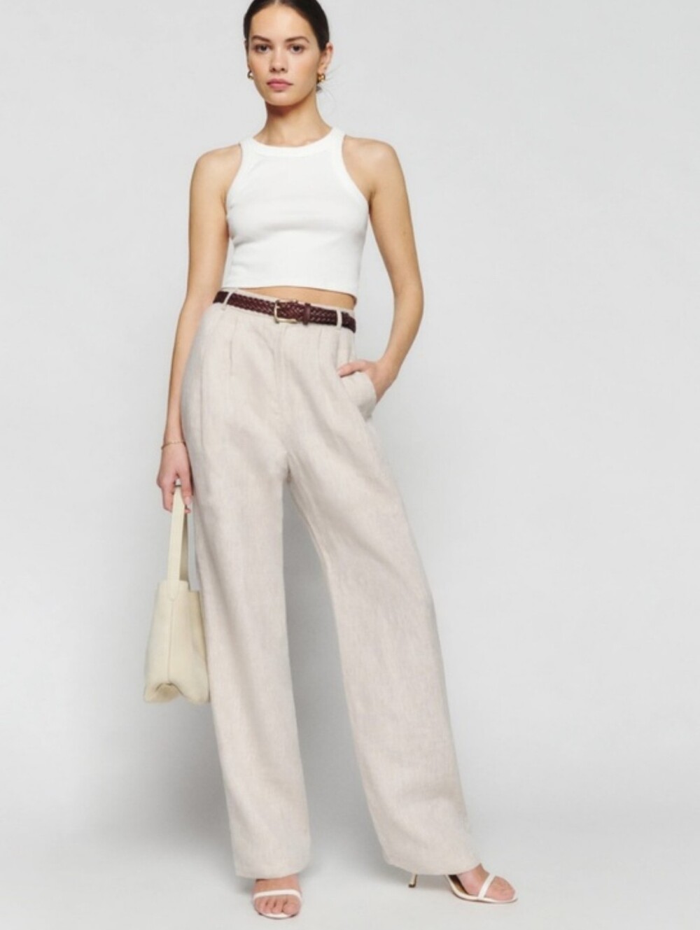Reformation Cream High Waist Straight Wide Leg Tapered Linen Pants Size 8
